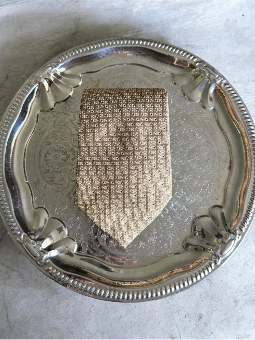 Burma Bibas 7 Fold Geometric Medallion Raised Pattern Silk Tie